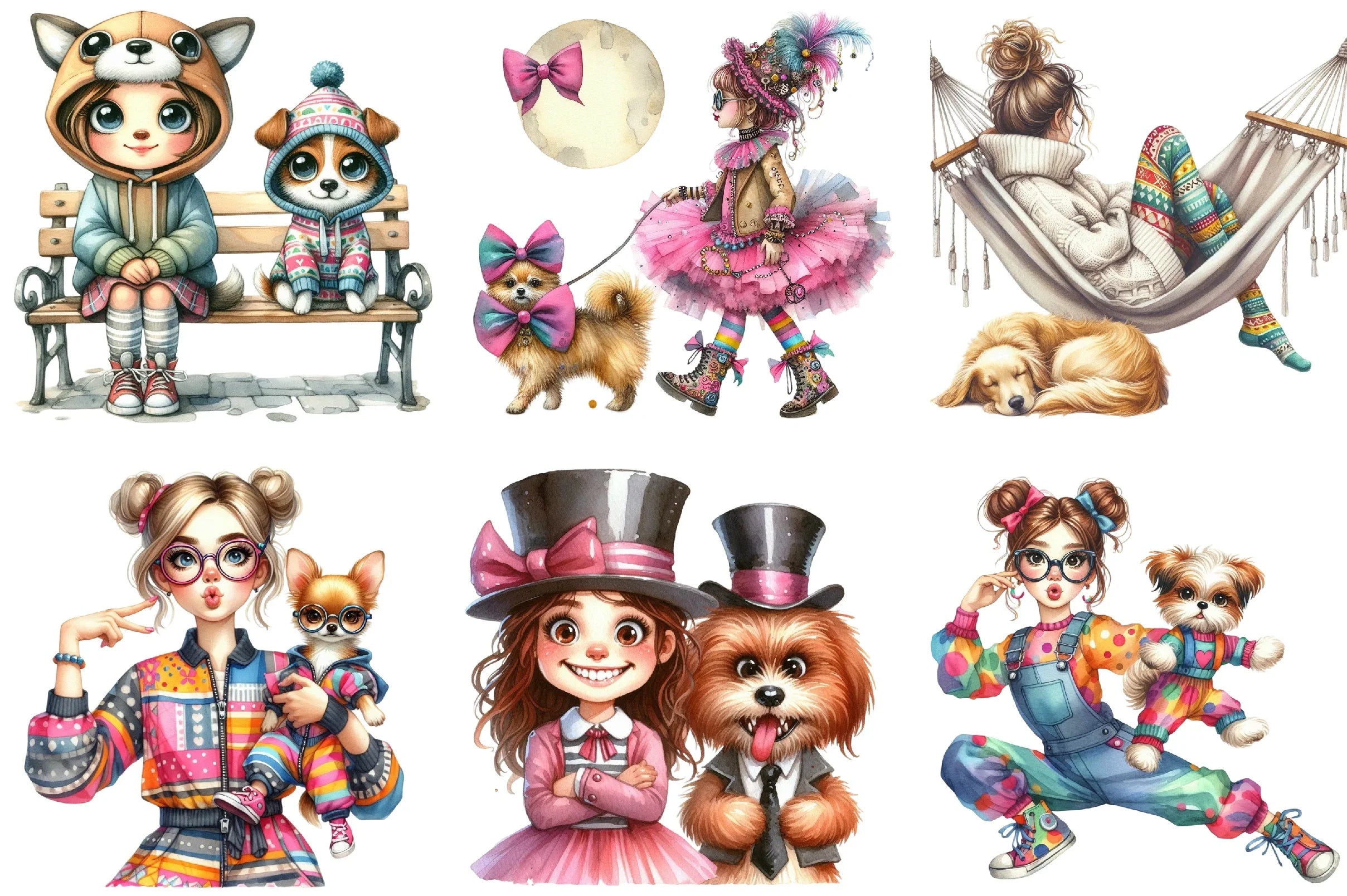 Quirky Girl and Dog Clipart Bundle - CraftNest - Digital Crafting and Art