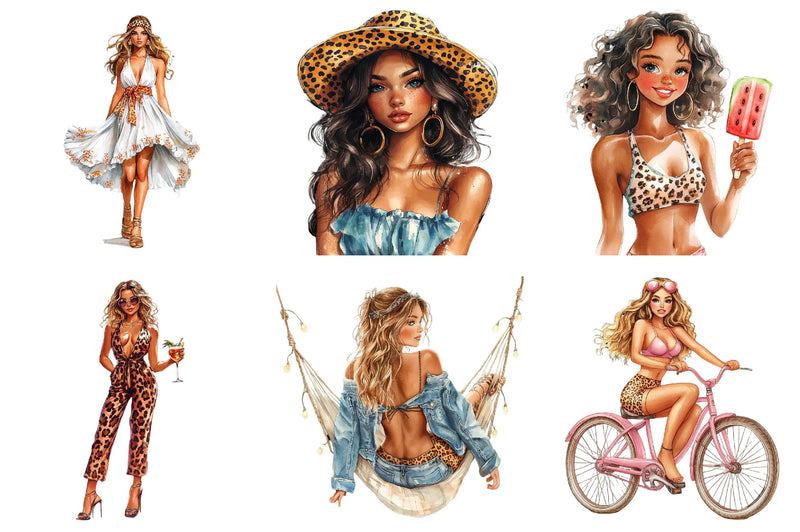 Leopard Print Summer Girl Clipart Bundle - CraftNest - Digital Crafting and Art