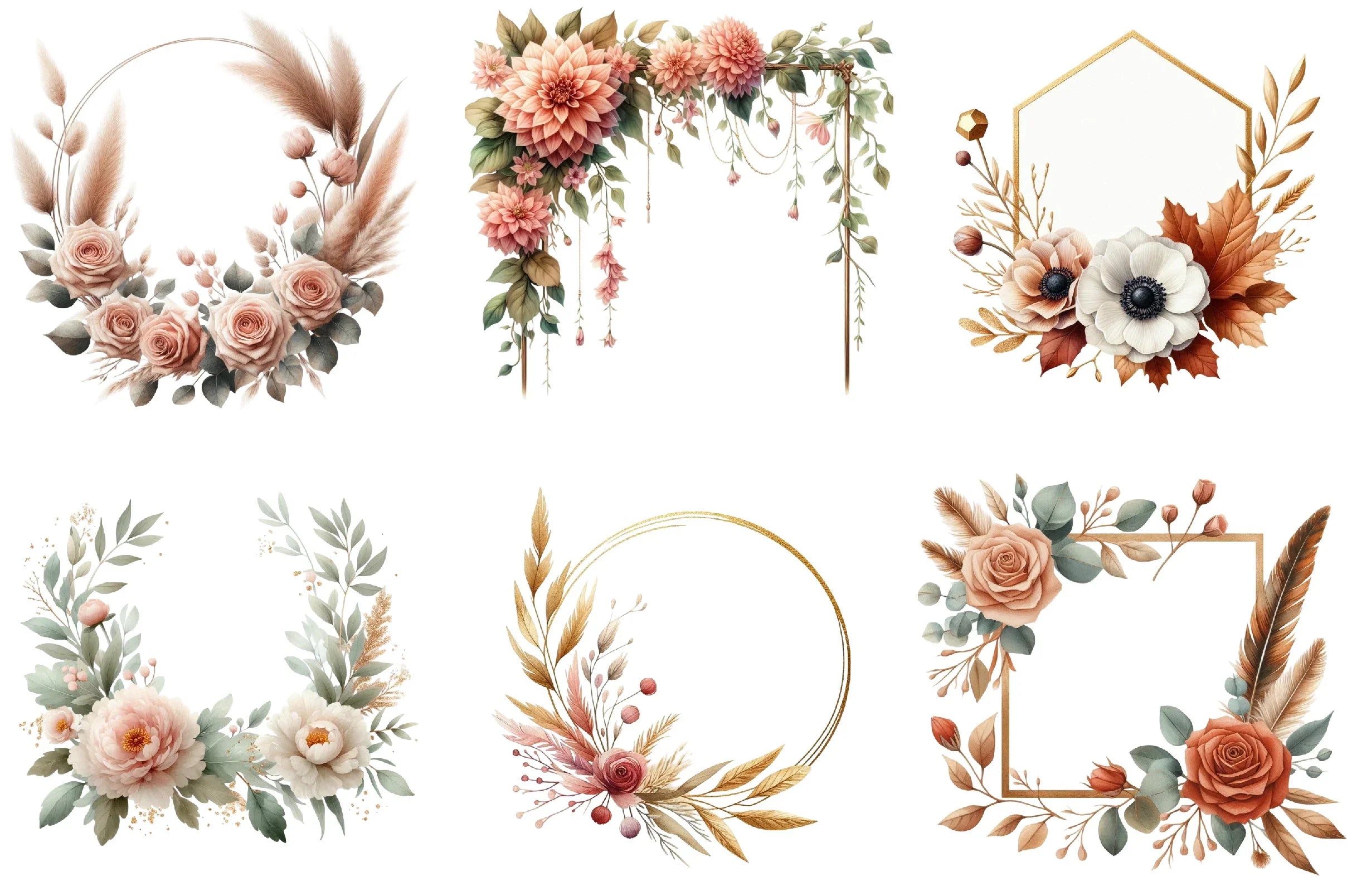 Boho Floral Frame Border Wreath Clipart Bundle - CraftNest - Digital Crafting and Art