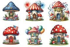 4th of July Mushroom House Clipart Bundle - CraftNest - Digital Crafting and Art