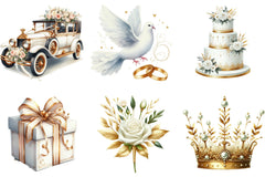 White & Gold Wedding Clipart Bundle - CraftNest - Digital Crafting and Art