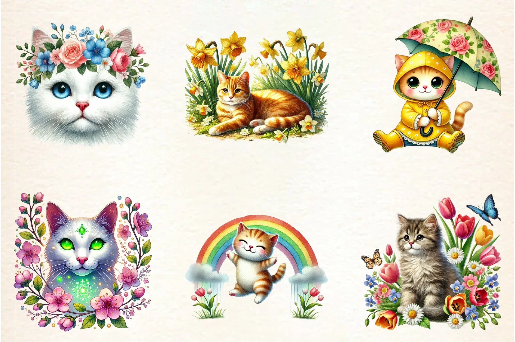 Spring Cats Clipart Bundle - CraftNest - Digital Crafting and Art