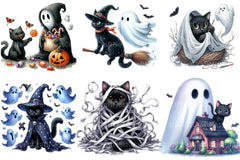 Funny Halloween Black Cat Ghost Clipart Bundle - CraftNest - Digital Crafting and Art