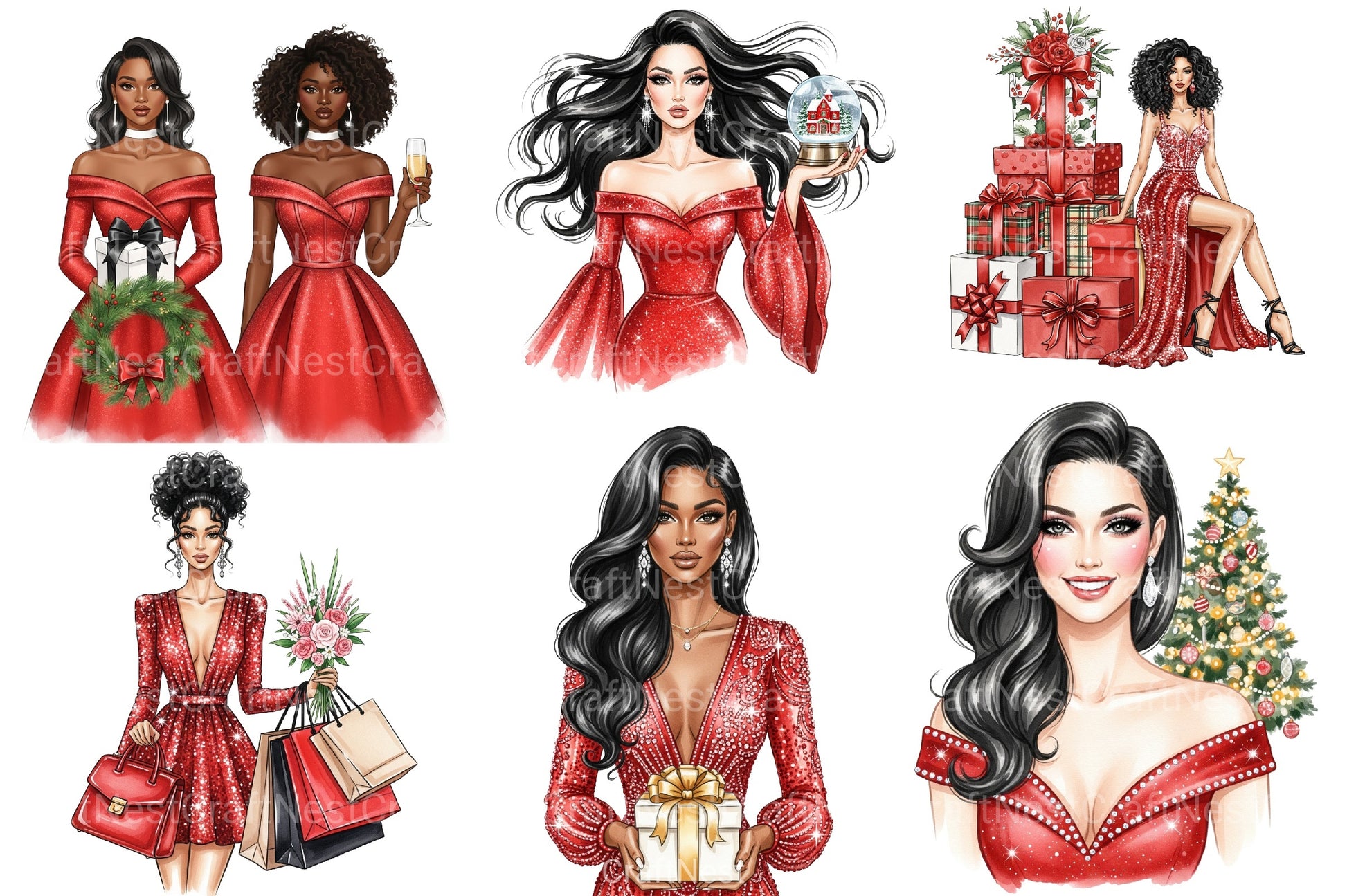 Black Woman Christmas Clipart Bundle - CraftNest - Digital Crafting and Art
