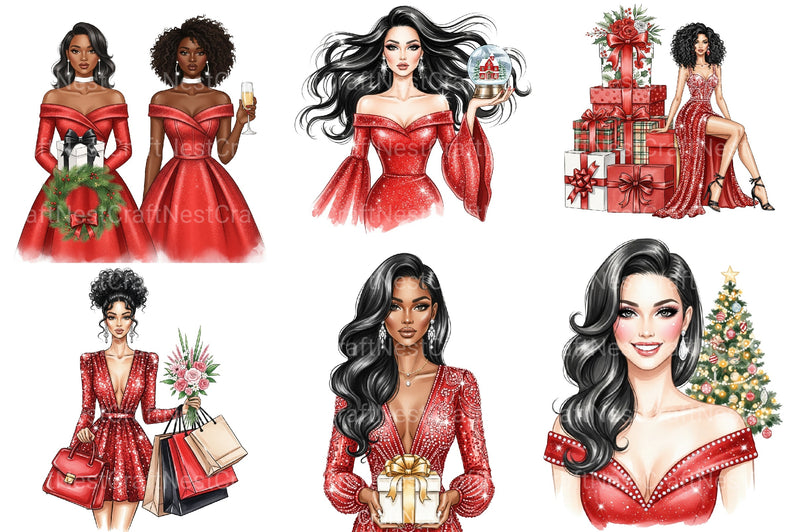 Black Woman Christmas Clipart Bundle - CraftNest - Digital Crafting and Art