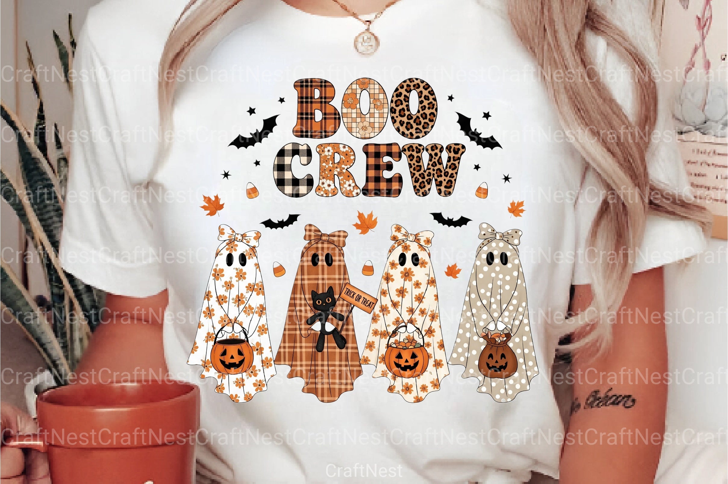 Boo Crew Patchwork Ghost Clipart Bundle - CraftNest - Digital Crafting and Art