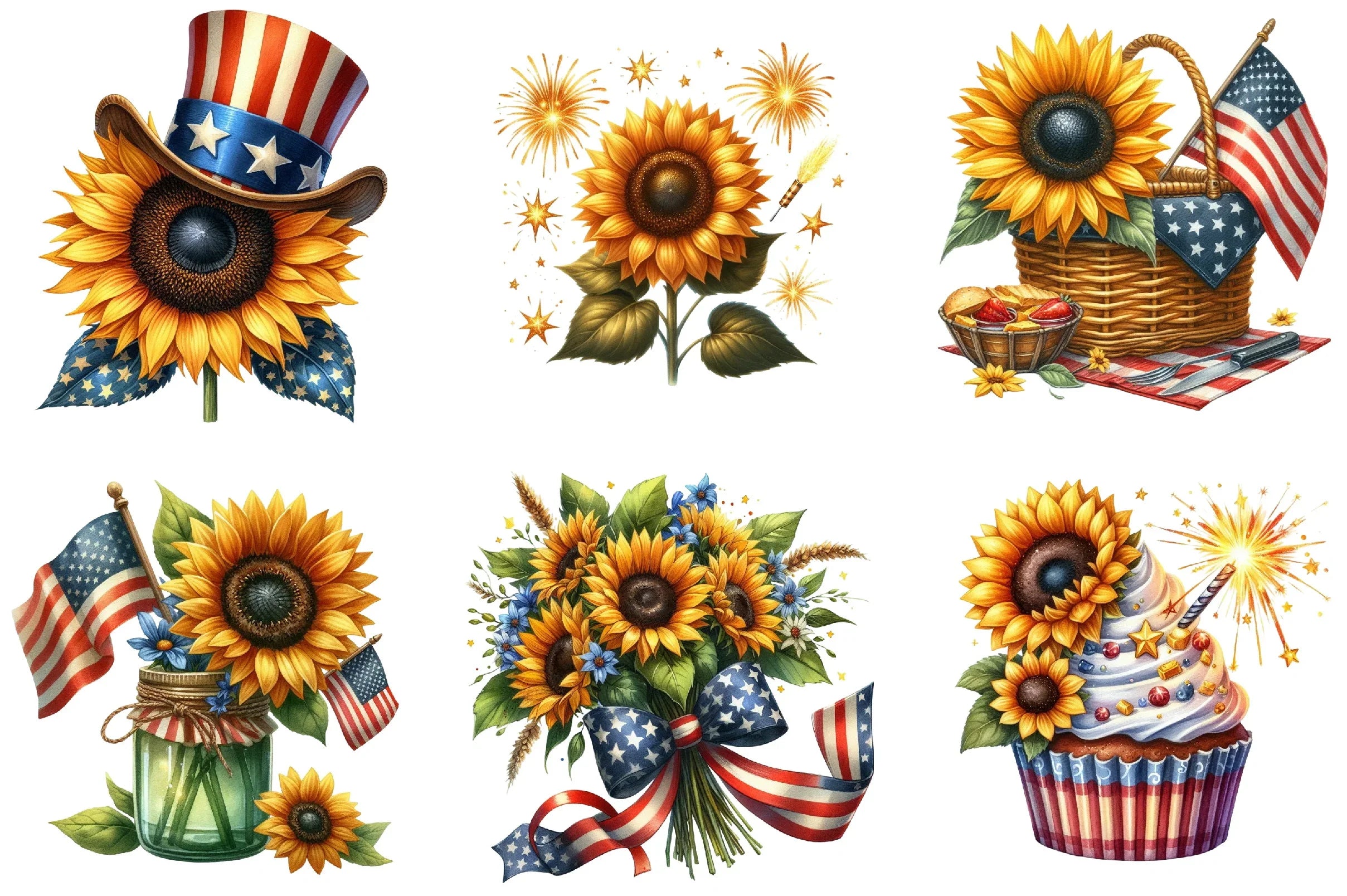 4th of July Sunflower Clipart Bundle - CraftNest - Digital Crafting and Art