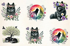Spring Black Wolf Clipart Bundle - CraftNest - Digital Crafting and Art