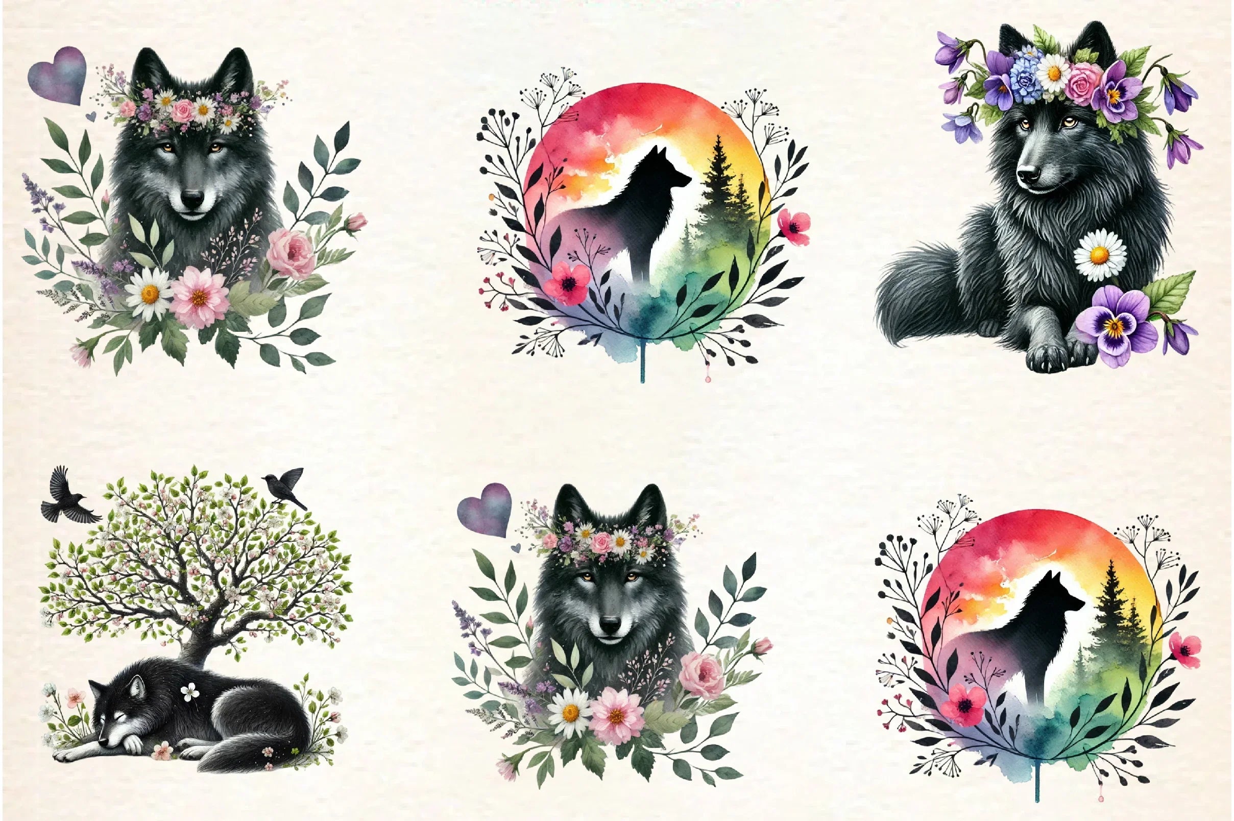 Spring Black Wolf Clipart Bundle - CraftNest - Digital Crafting and Art