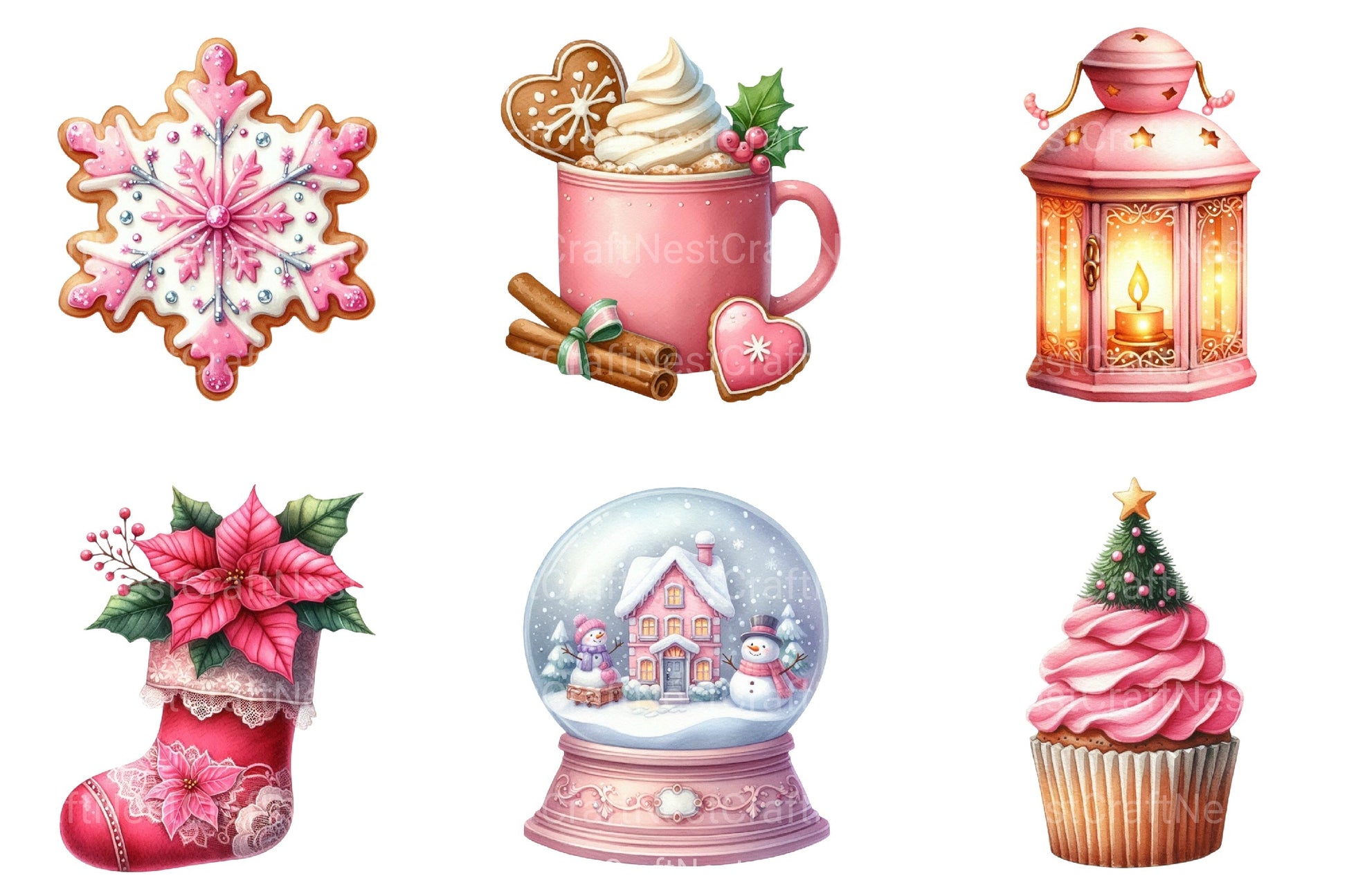 Pink Christmas Winter Clipart Bundle - CraftNest - Digital Crafting and Art