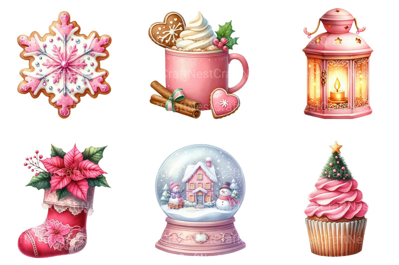 Pink Christmas Winter Clipart Bundle - CraftNest - Digital Crafting and Art