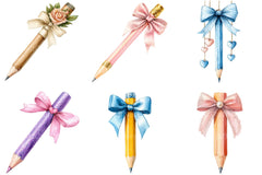Coquette School Pencil Bow Clipart Bundle 36 - CraftNest - Digital Crafting and Art