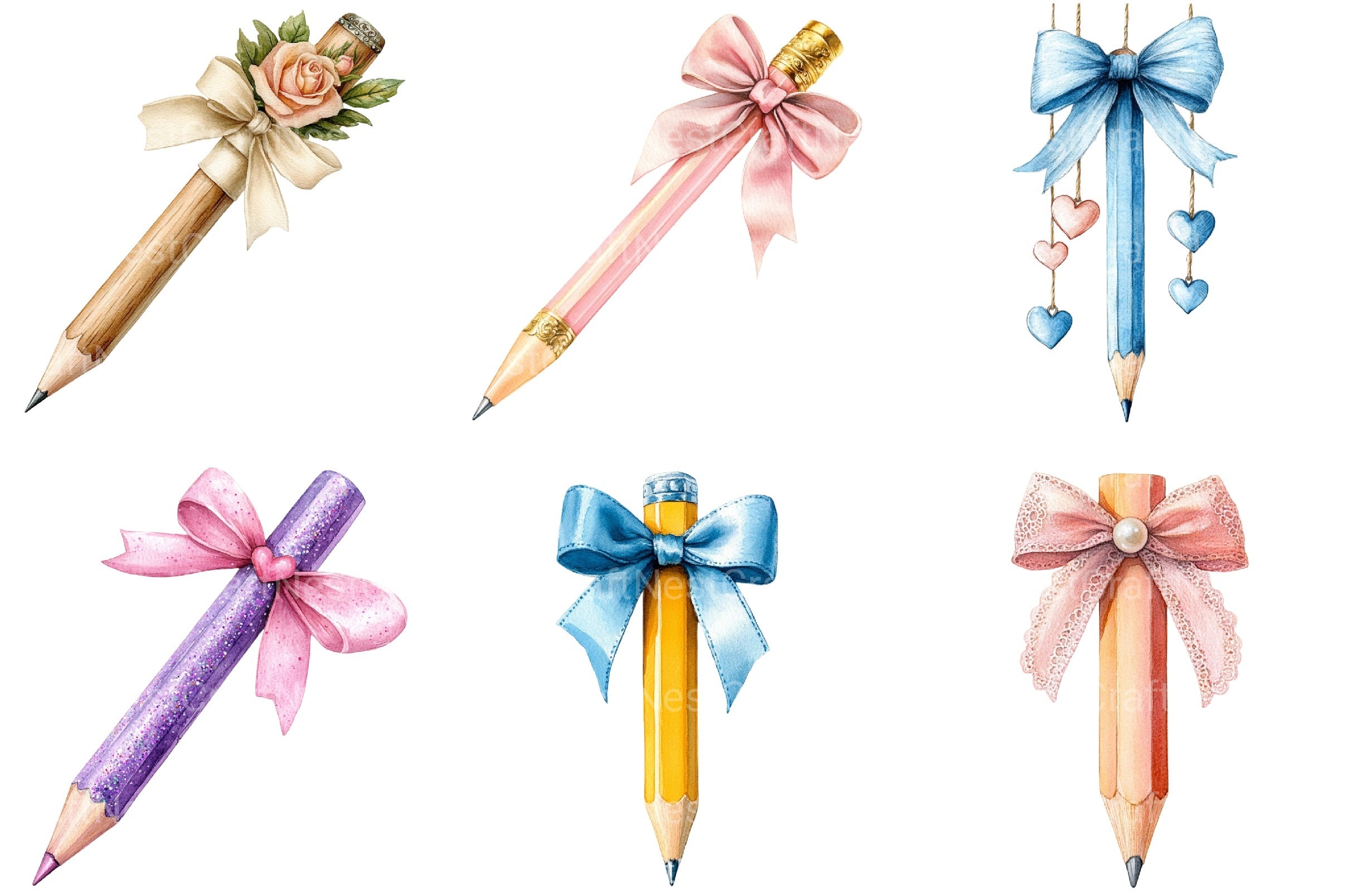 Coquette School Pencil Bow Clipart Bundle 36 - CraftNest - Digital Crafting and Art