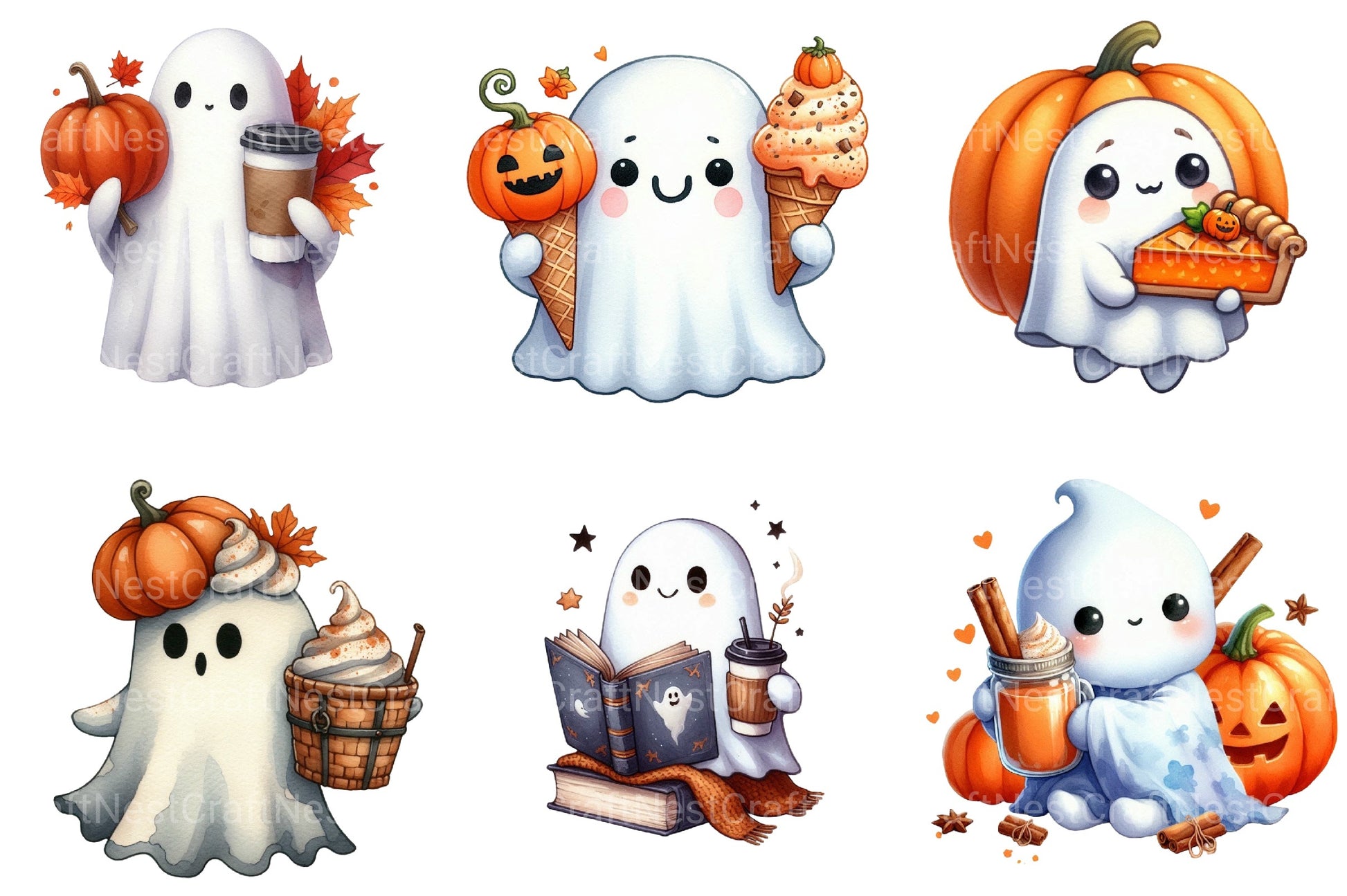 Pumpkin Spice Ghost Halloween Clipart Bundle - CraftNest - Digital Crafting and Art