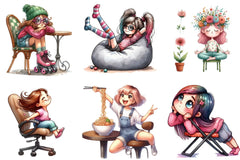 Quirky Girl with Chair Clipart Bundle - CraftNest - Digital Crafting and Art