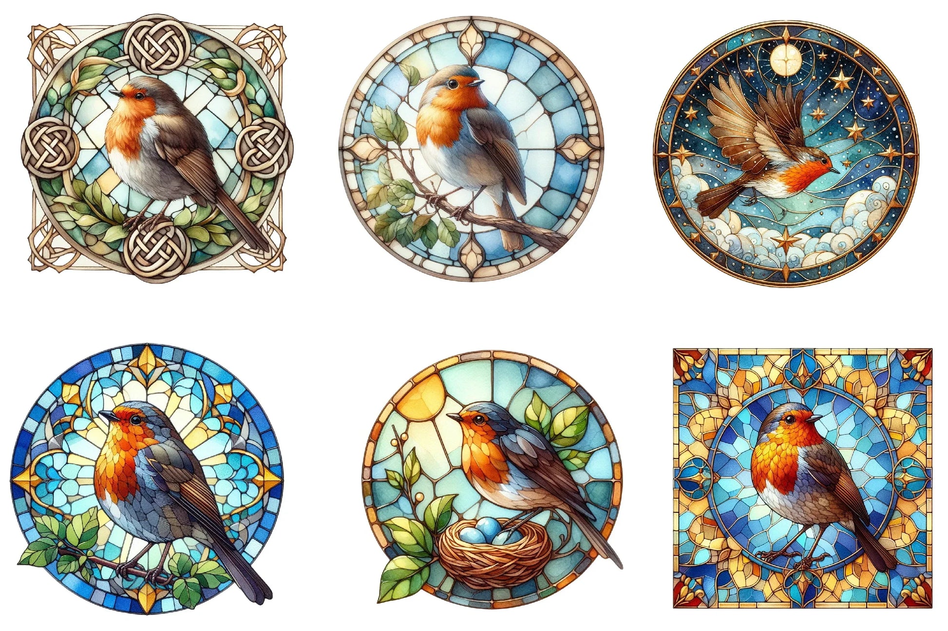 Robin Bird Stained Glass Clipart Bundle - CraftNest - Digital Crafting and Art