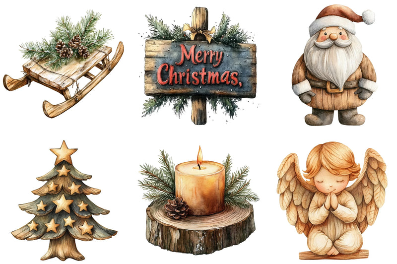 Rustic Wooden Christmas Clipart Bundle - CraftNest - Digital Crafting and Art