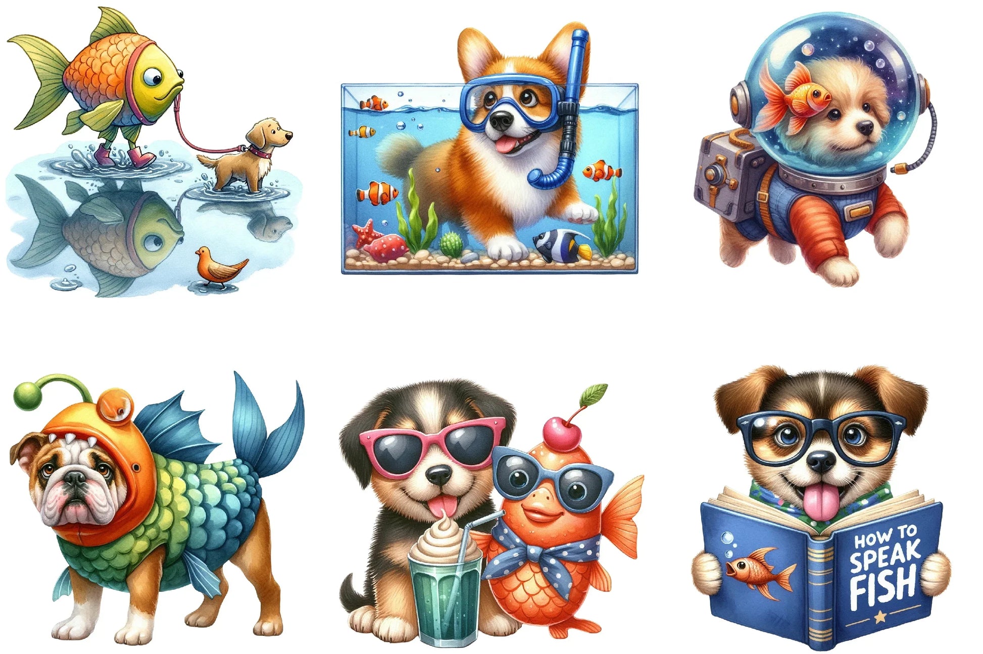 Quirky Dog and Fish Clipart Bundle - CraftNest - Digital Crafting and Art