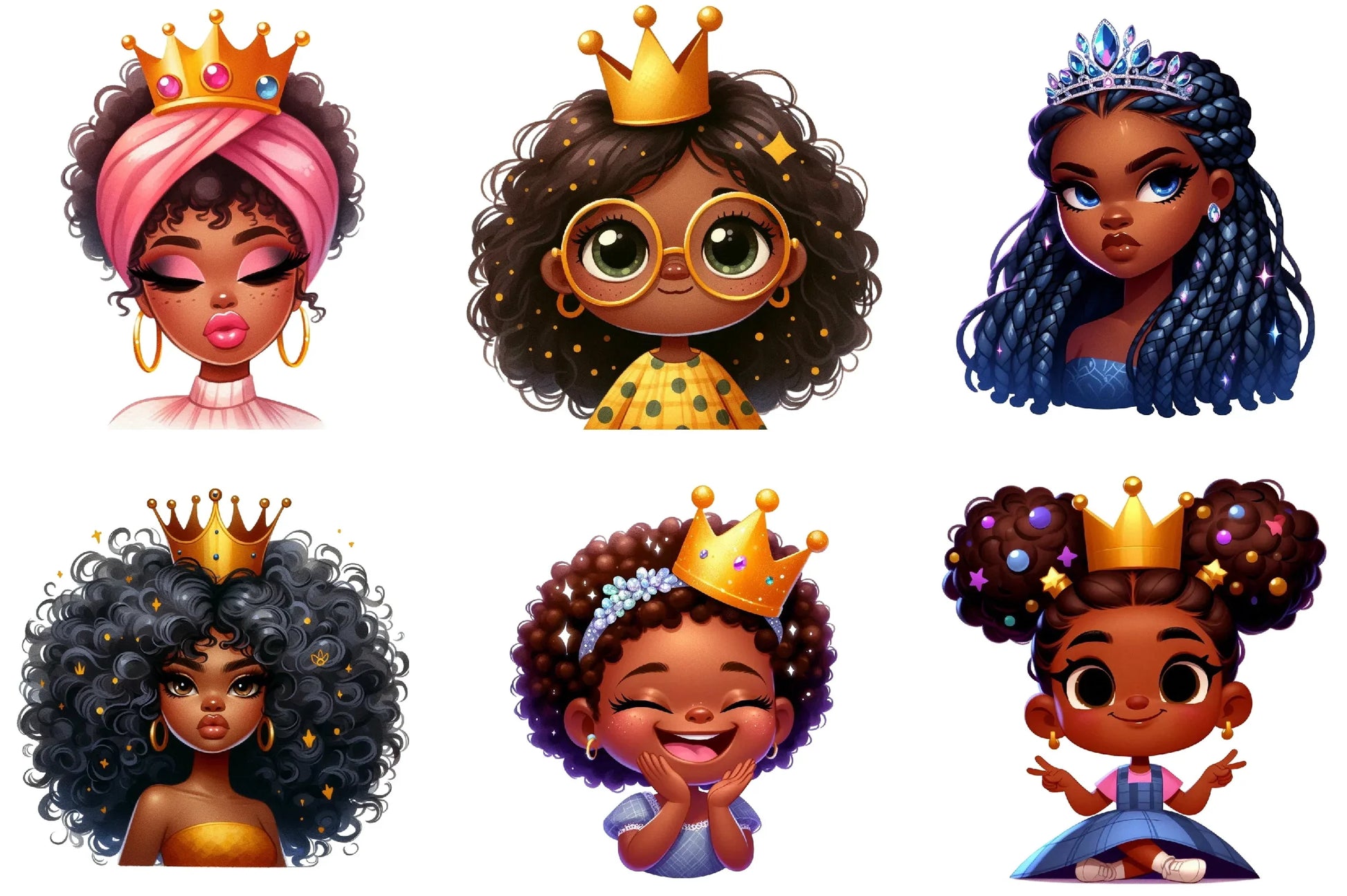 Quirky African American Girl Crown Clipart Bundle - CraftNest - Digital Crafting and Art