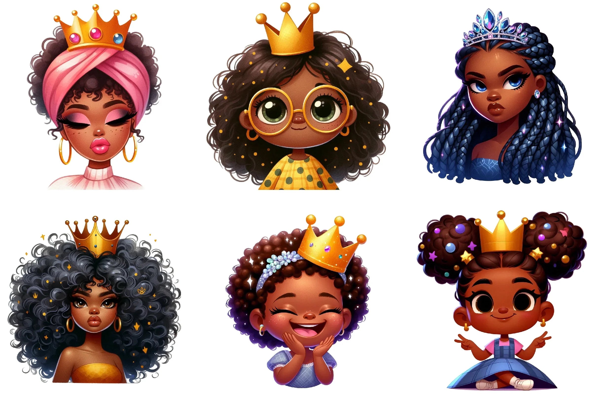 Quirky African American Girl Crown Clipart Bundle - CraftNest - Digital Crafting and Art