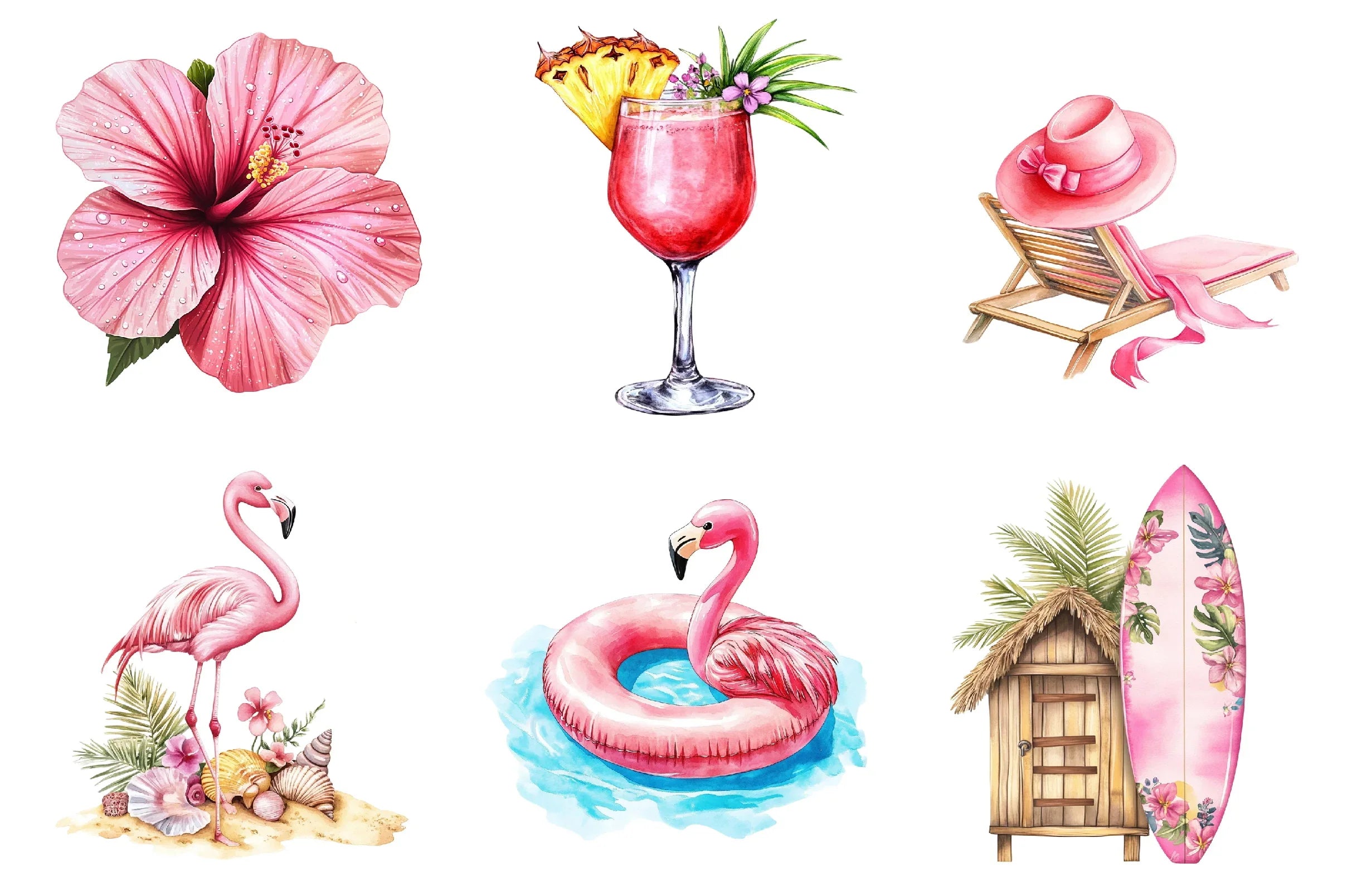 Pink Summer Beach Clipart Bundle - CraftNest - Digital Crafting and Art