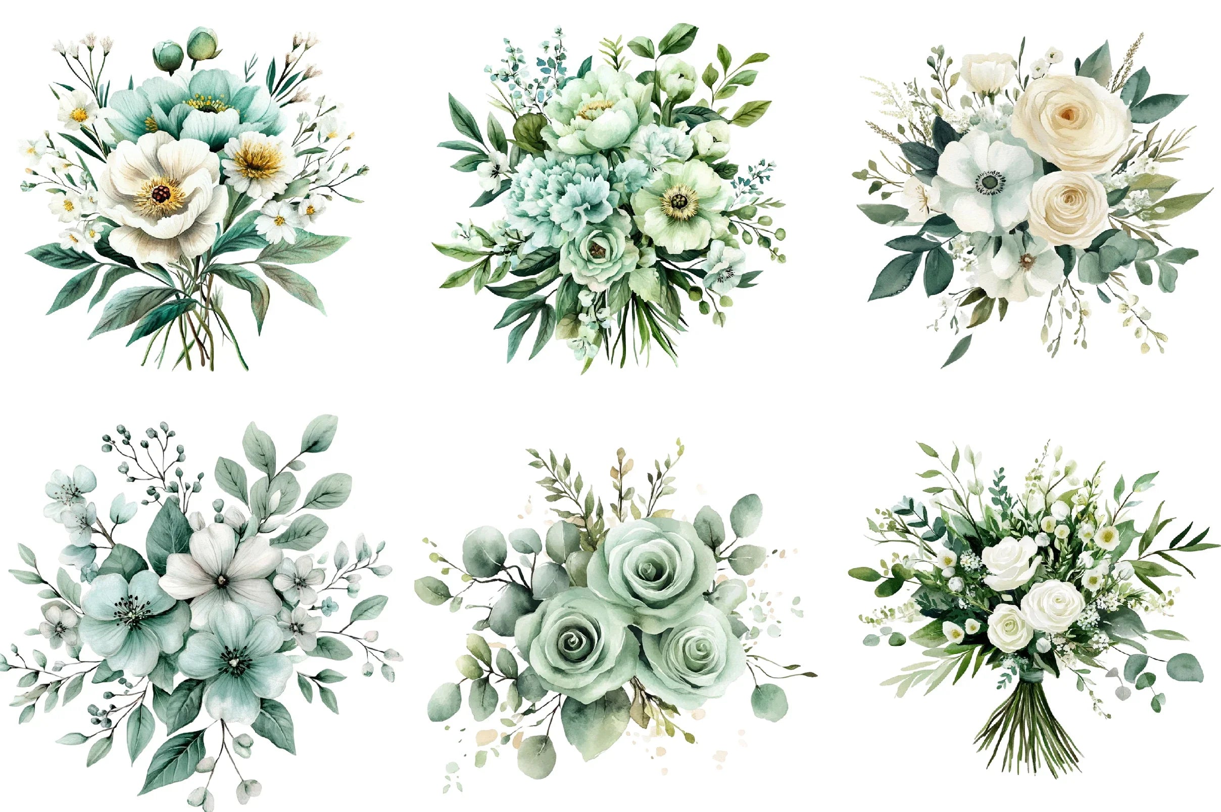 Emerald Flower Bouquet Clipart Bundle - CraftNest - Digital Crafting and Art