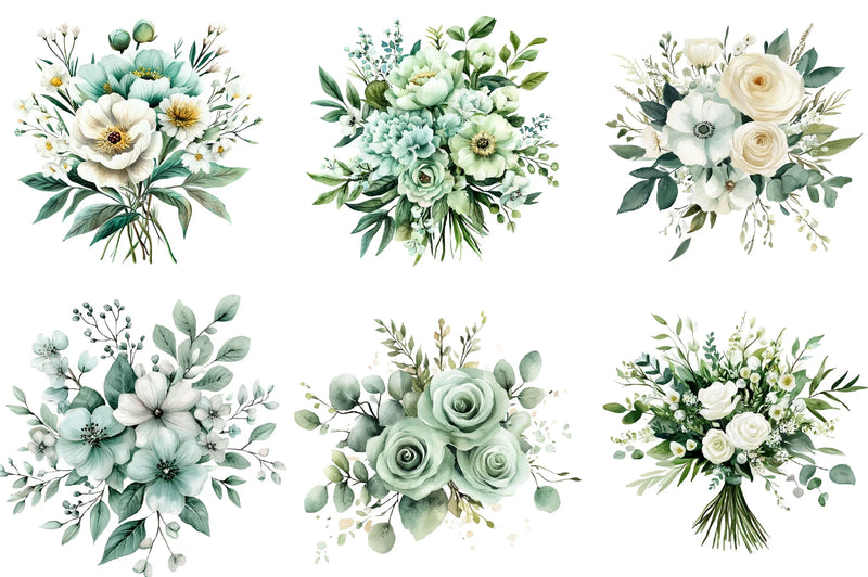 Emerald Flower Bouquet Clipart Bundle - CraftNest - Digital Crafting and Art