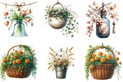 Flower Hanging Plant Vase Clipart Bundle - CraftNest - Digital Crafting and Art