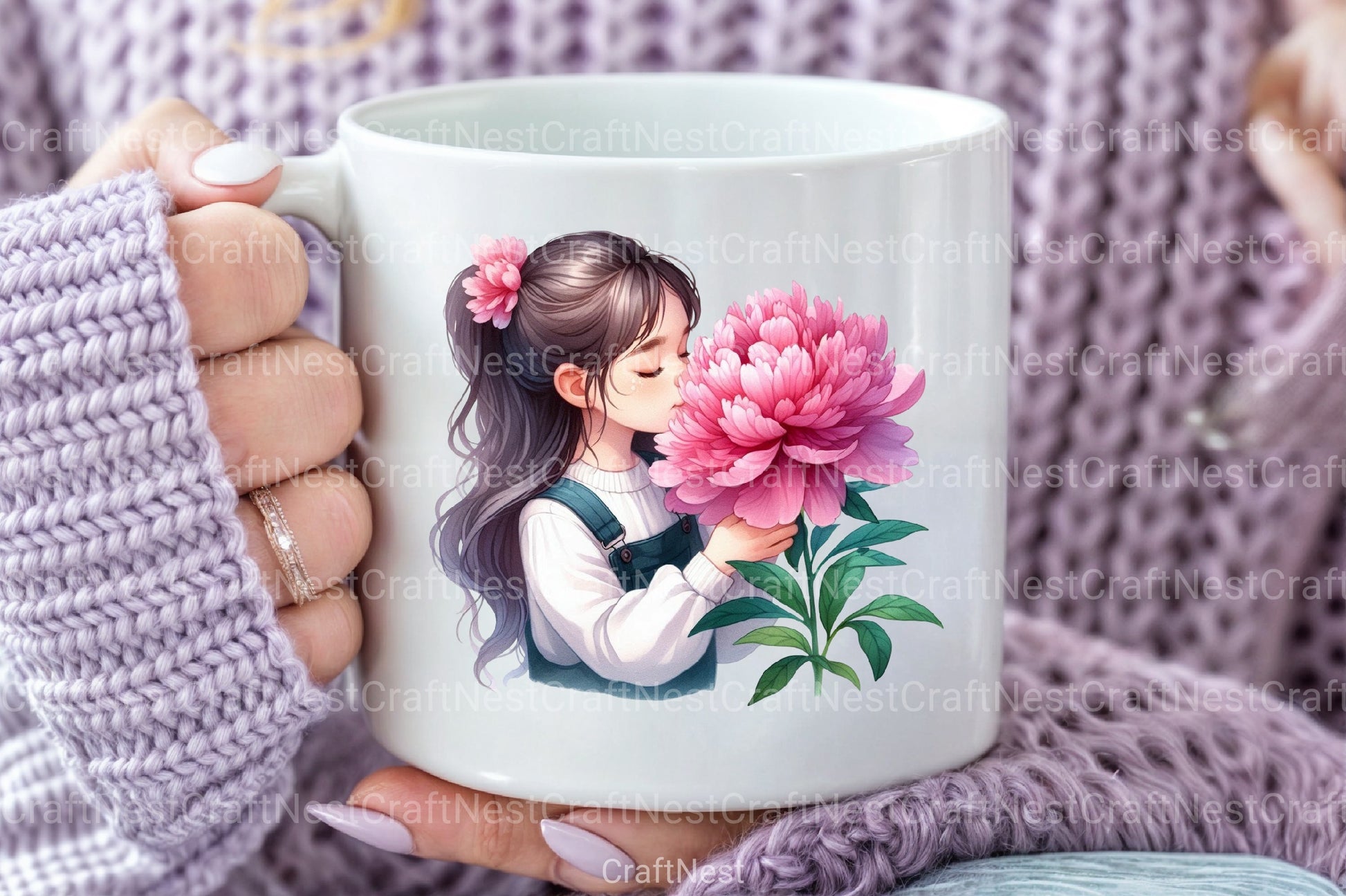 Girl with Peonies Flower Clipart Bundle 7 - CraftNest - Digital Crafting and Art