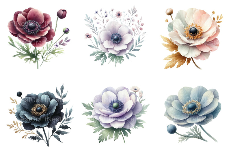Anemone Flower Bloom Clipart Bundle 33 - CraftNest - Digital Crafting and Art