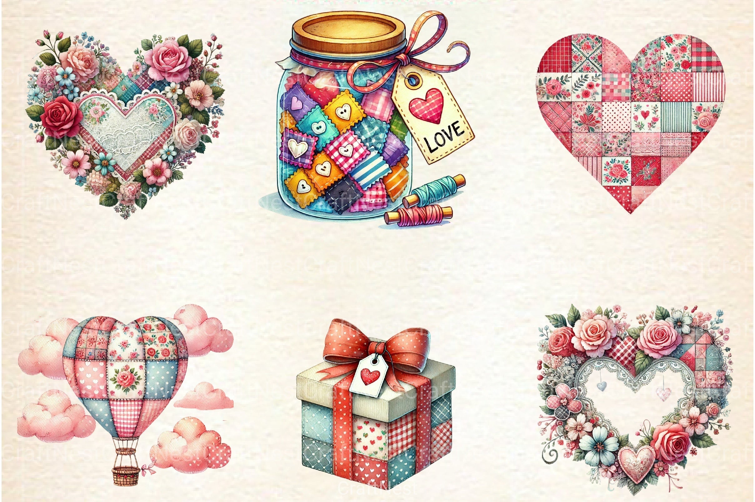 Patchwork Valentine's Day Clipart Bundle 1 - CraftNest - Digital Crafting and Art