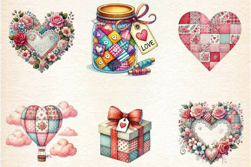 Patchwork Valentine's Day Clipart Bundle 1 - CraftNest - Digital Crafting and Art