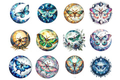 Lunar Moth & Moon Stained Glass Design Clipart Bundle - CraftNest - Digital Crafting and Art