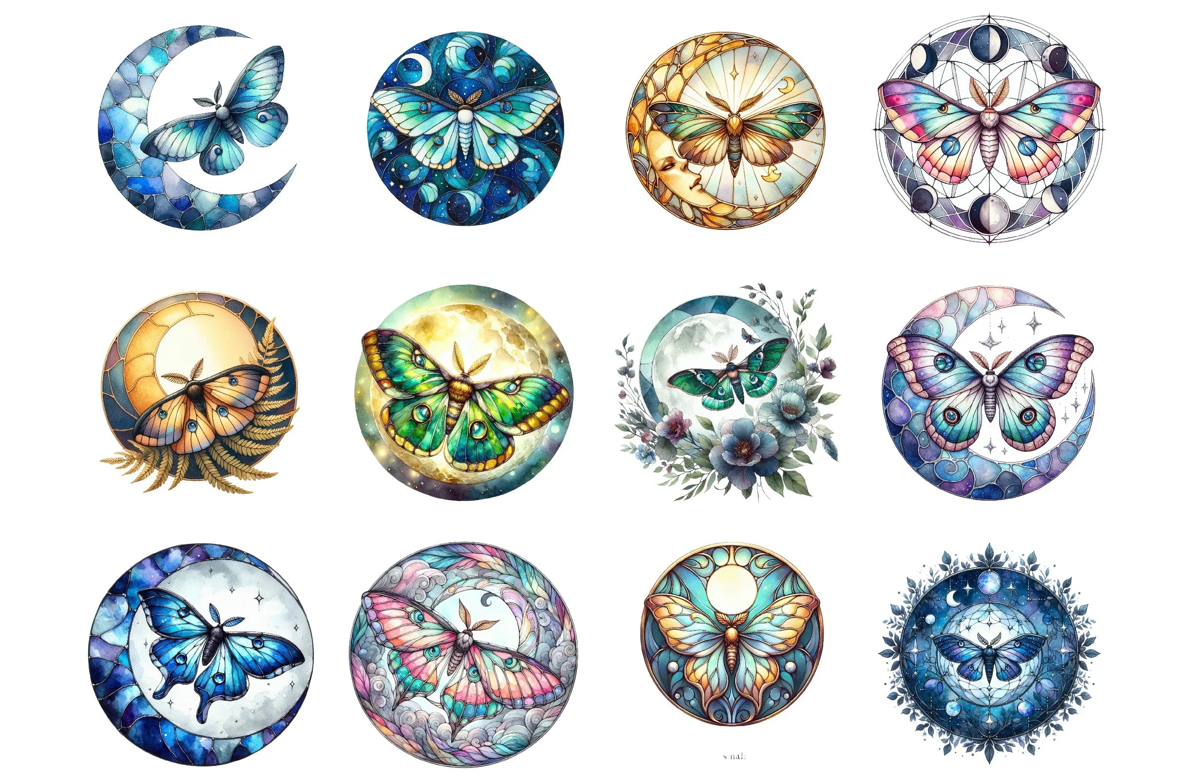 Lunar Moth & Moon Stained Glass Design Clipart Bundle - CraftNest - Digital Crafting and Art