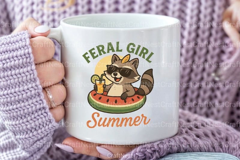 Summer Funny Raccoon Feral Girl Clipart Bundle - CraftNest - Digital Crafting and Art