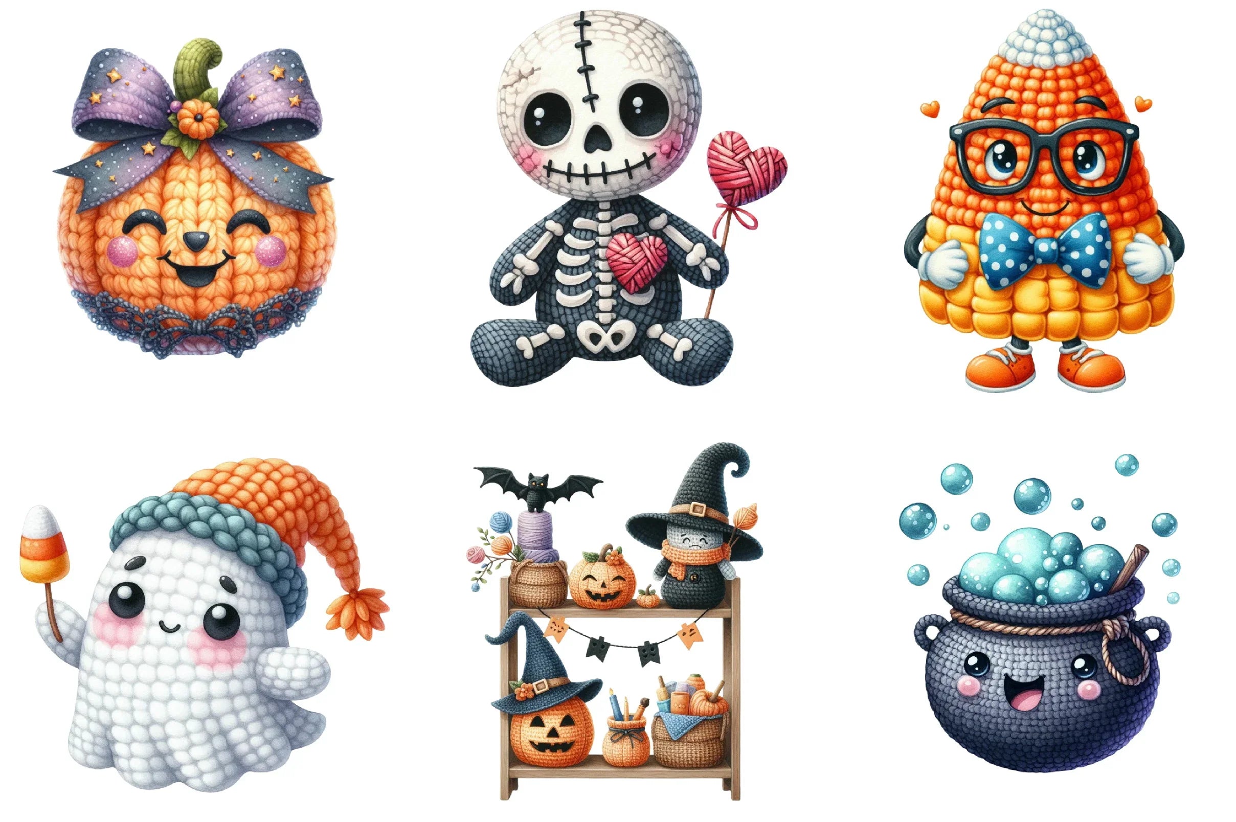 Cute Halloween Crochet Illustrations Clipart Bundle - CraftNest - Digital Crafting and Art