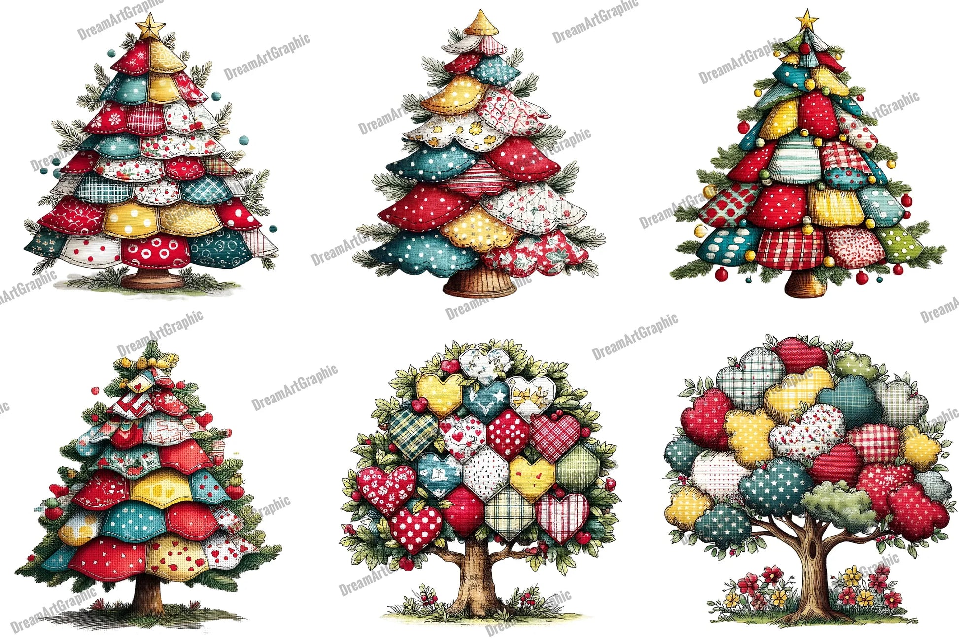 Christmas Tree Patchwork Clipart Bundle - CraftNest - Digital Crafting and Art