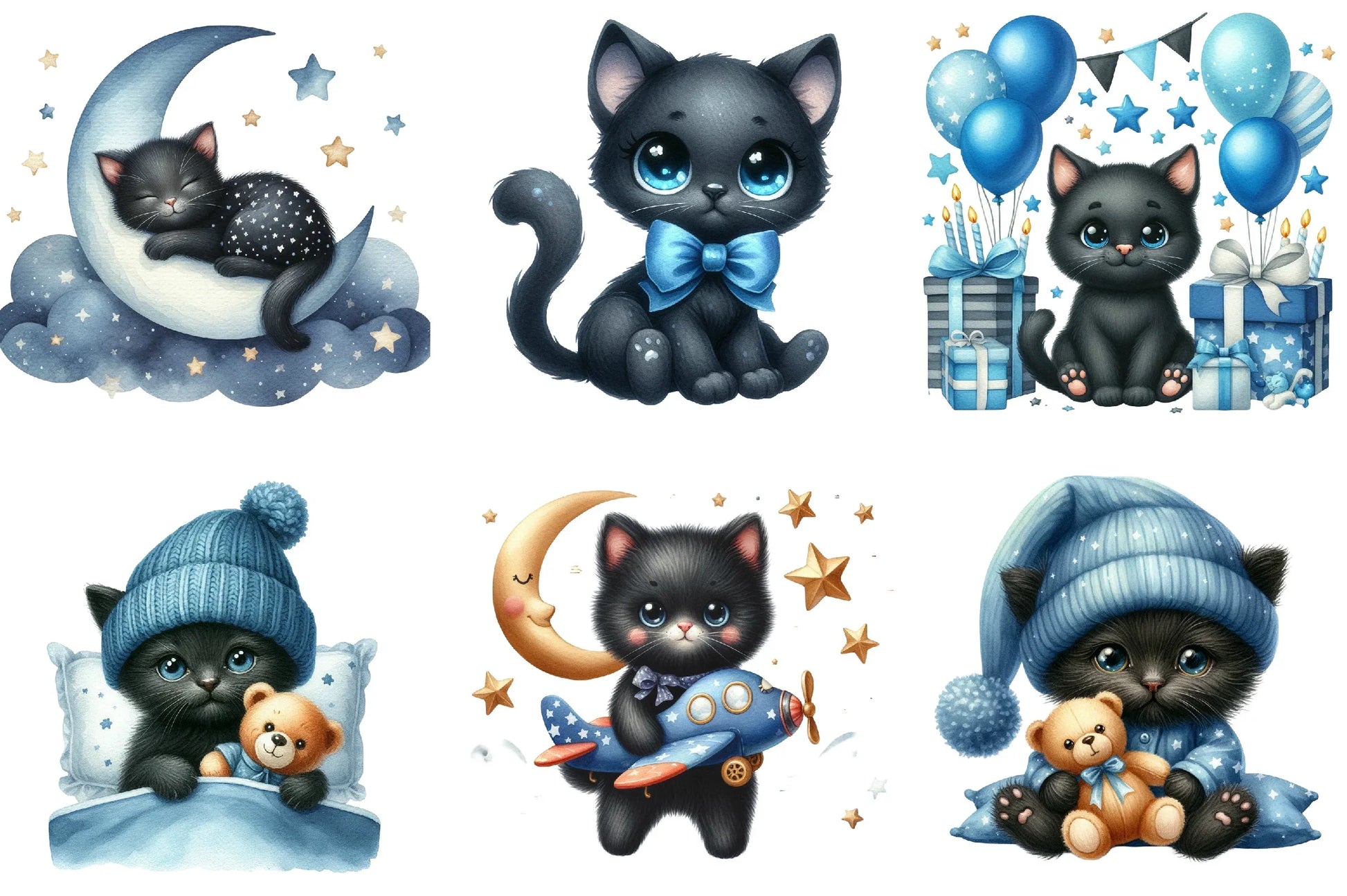 Black Cat Nursery Baby Boy Clipart Bundle - CraftNest - Digital Crafting and Art