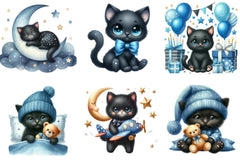 Black Cat Nursery Baby Boy Clipart Bundle - CraftNest - Digital Crafting and Art