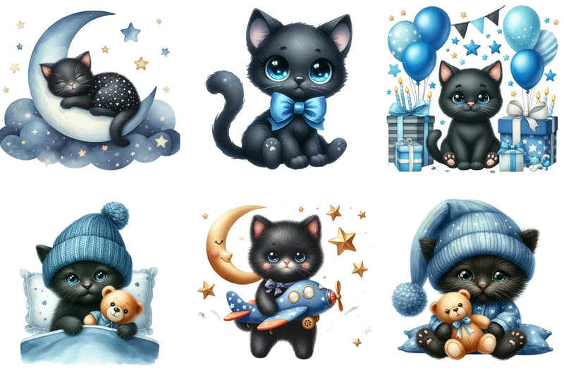 Black Cat Nursery Baby Boy Clipart Bundle - CraftNest - Digital Crafting and Art