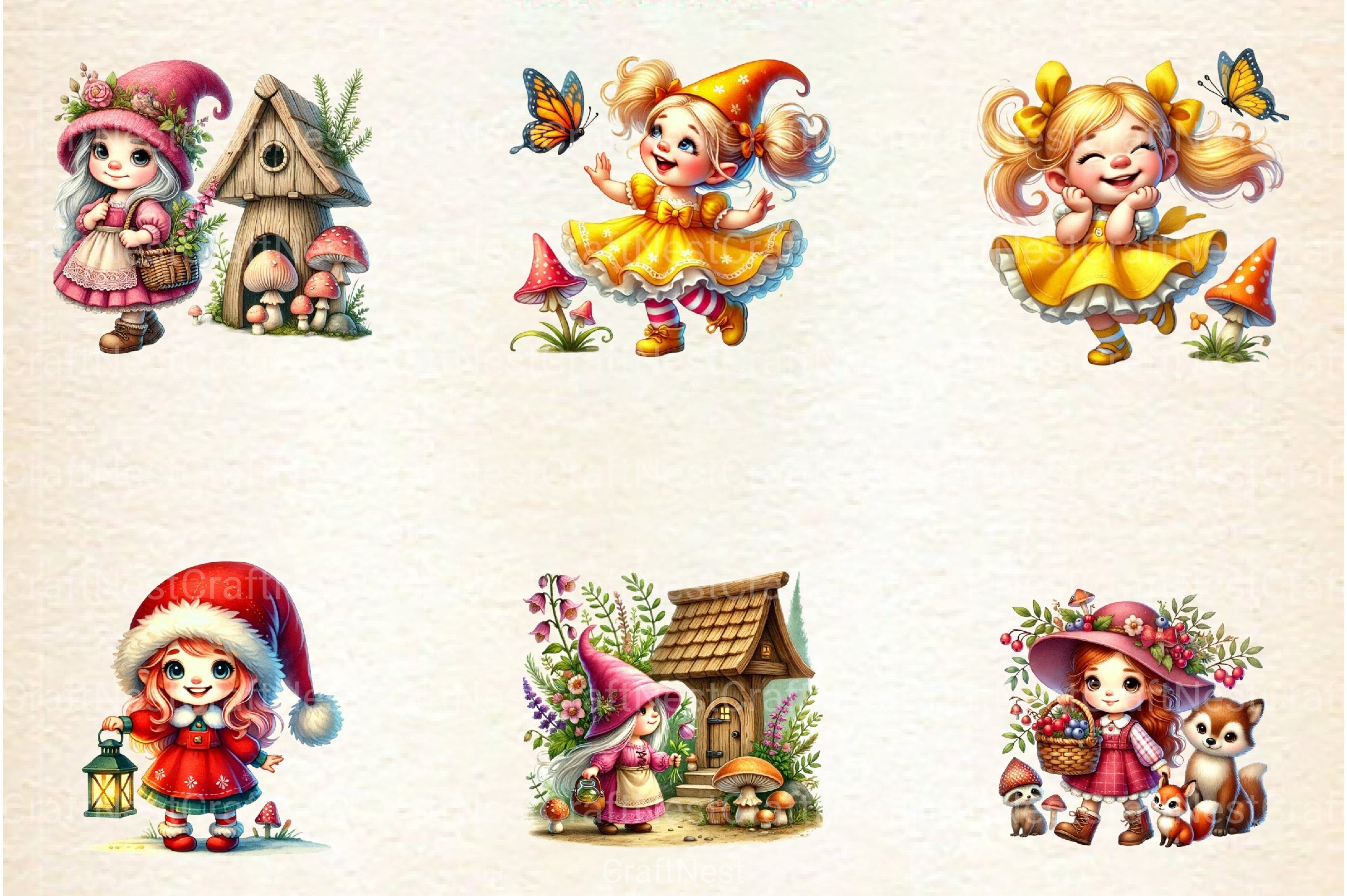 Whimsical Young Gnome Girl Clipart Bundle - CraftNest - Digital Crafting and Art
