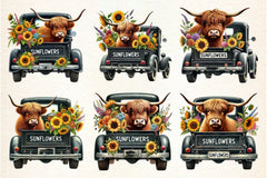 Sunflower Highland Cow Clipart Bundle - CraftNest - Digital Crafting and Art
