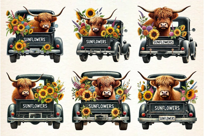 Sunflower Highland Cow Clipart Bundle - CraftNest - Digital Crafting and Art
