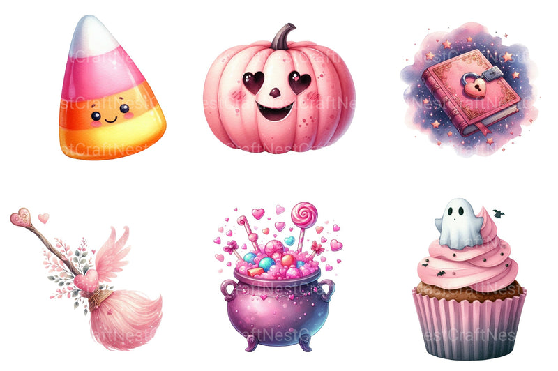 Cute Pink Halloween Clipart Bundle - CraftNest - Digital Crafting and Art