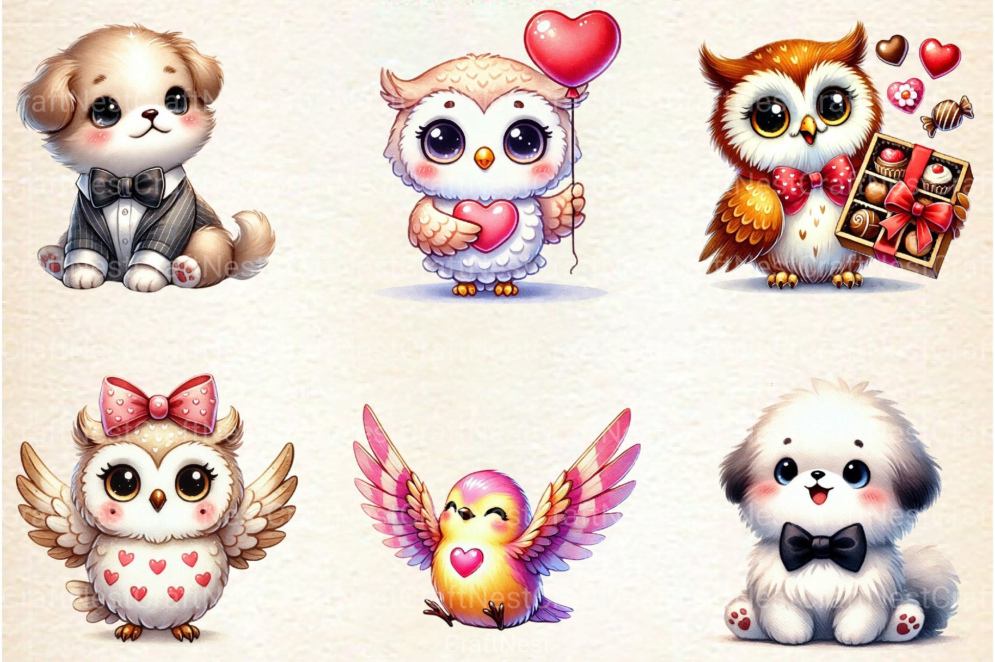Cute Kawaii Owl Valentine Clipart Bundle 77 - CraftNest - Digital Crafting and Art