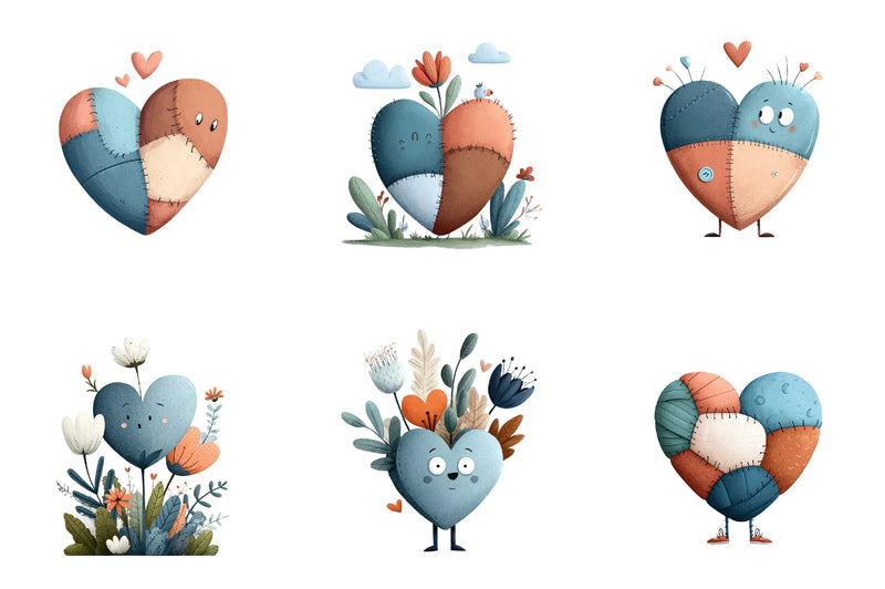 Patchwork Heart Valentine Clipart Bundle - CraftNest - Digital Crafting and Art