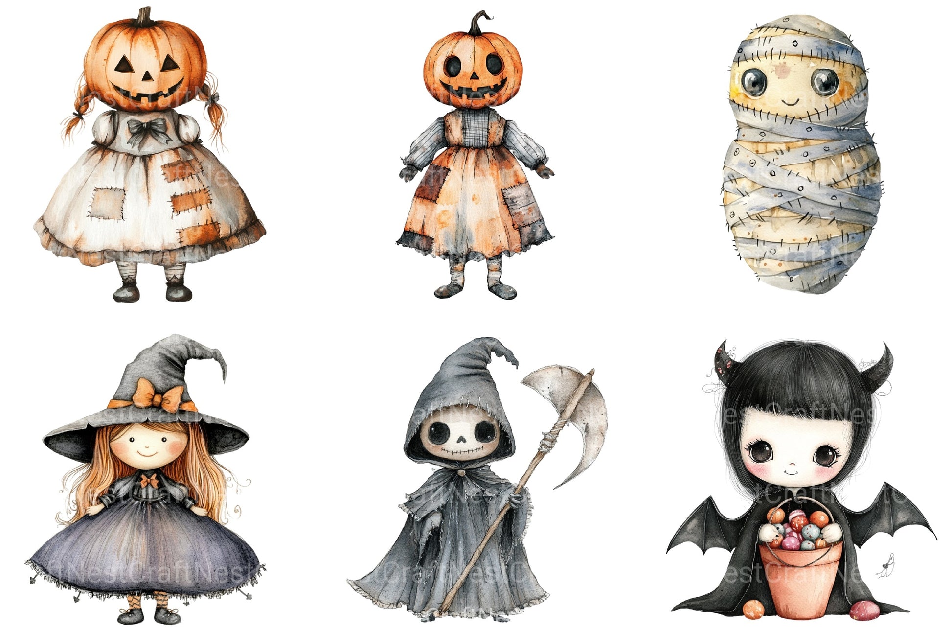 Whimsical Halloween Dolls Clipart Bundle - CraftNest - Digital Crafting and Art