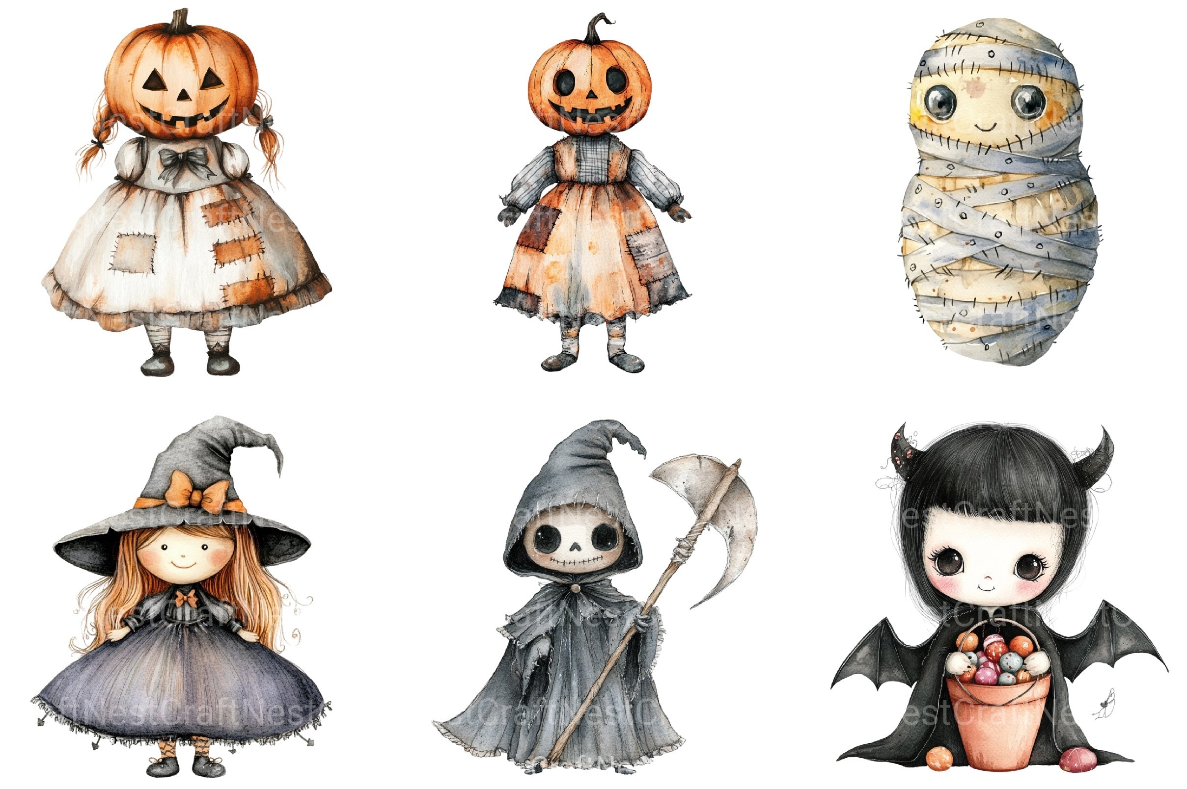 Whimsical Halloween Dolls Clipart Bundle - CraftNest - Digital Crafting and Art