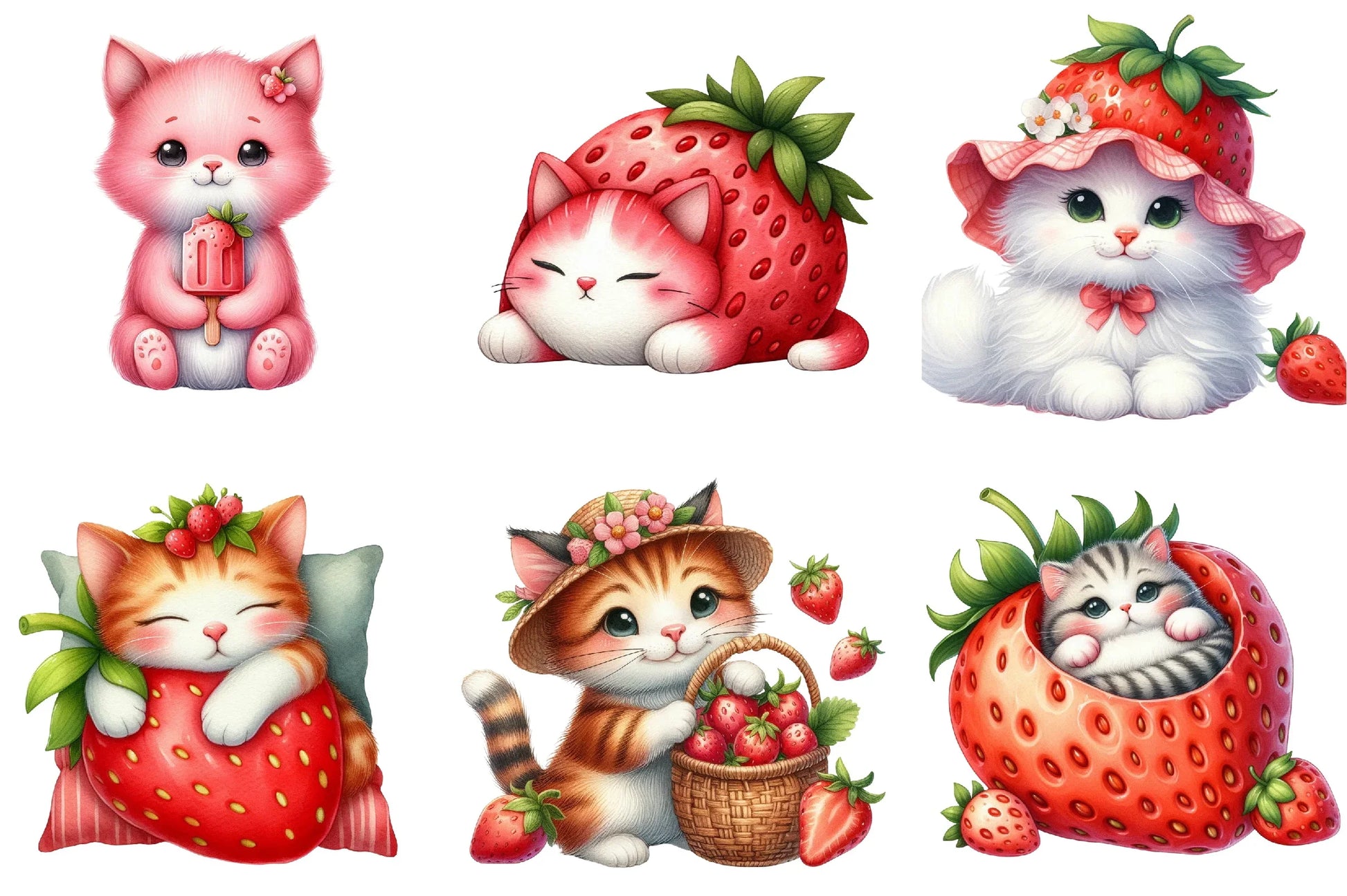 Strawberry Cat Clipart Bundle - CraftNest - Digital Crafting and Art