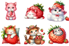 Strawberry Cat Clipart Bundle - CraftNest - Digital Crafting and Art